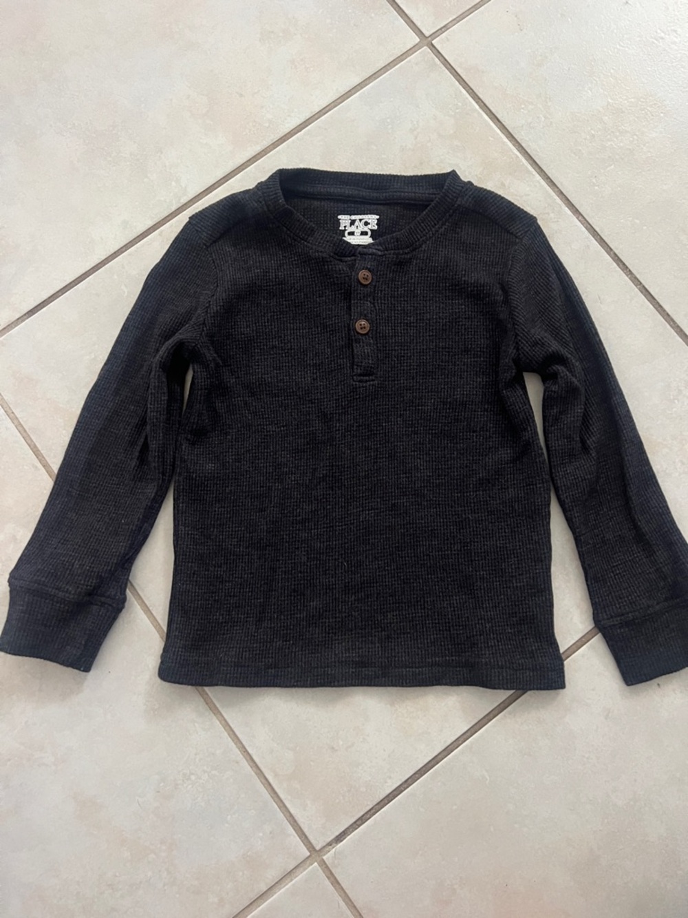 The Children’s Place Black Waffle Henley Long-Sleeve Top